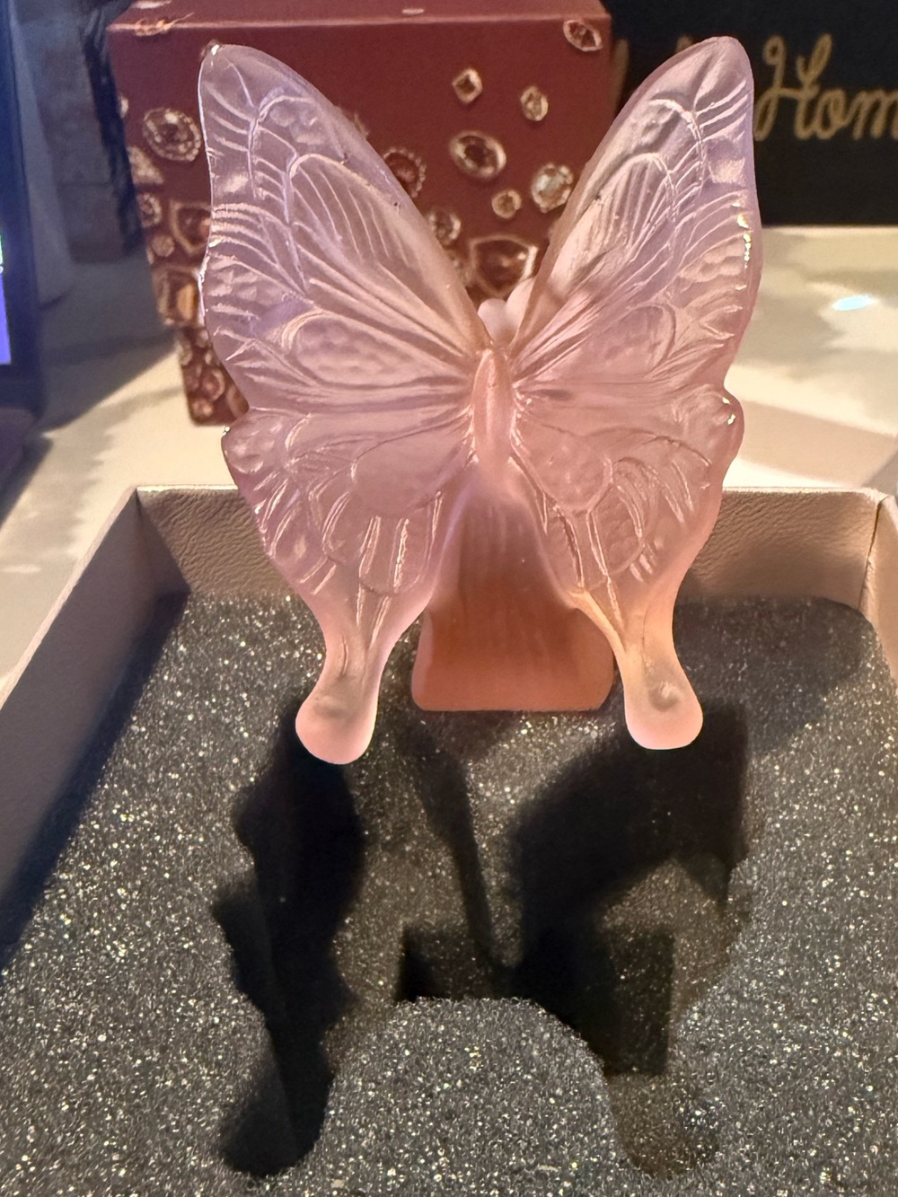 Daum Pink Frosted Glass Butterfly Figurine
